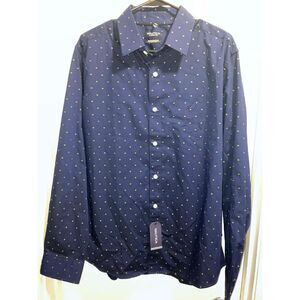 Nautica Classic Fit Wrinkle-Resistant Button Down Navy Gold New w/ Tags